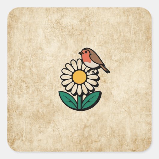 Daisy and Bird Design Quadratischer Aufkleber (Vorderseite)