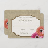 Daisy and Burlap Coral and Pink Reply RSVP Karte (Vorne/Hinten)