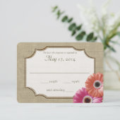 Daisy and Burlap Coral and Pink Reply RSVP Karte (Stehend Vorderseite)