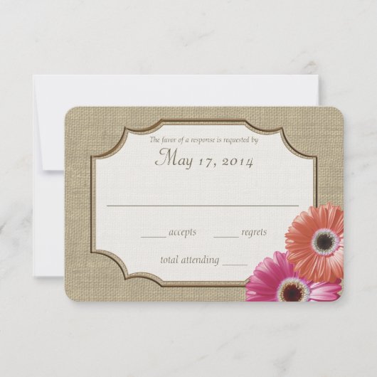 Daisy and Burlap Coral and Pink Reply RSVP Karte (Vorderseite)