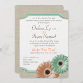 Daisy and Burlap Mint and Peach Einladung (Vorne/Hinten)