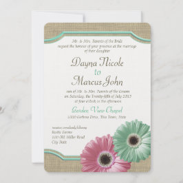Daisy and Burlap Mint Green und Pink Einladung