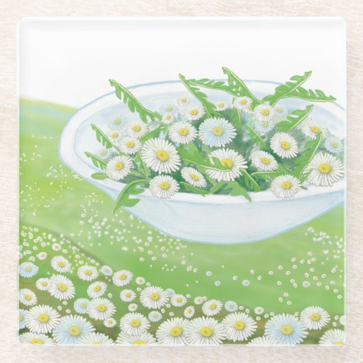 Daisy and Dandelion Spring Salad Illustration Glasuntersetzer (Vorderseite)