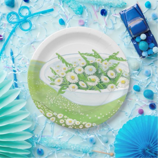 Daisy and Dandelion Spring Salad Illustration Pappteller (Party)