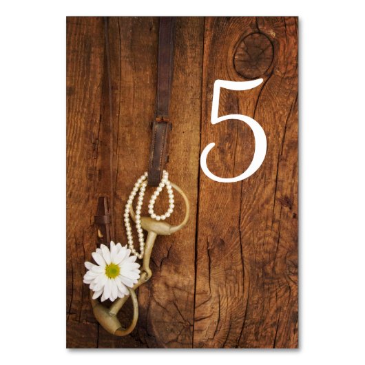 Daisy and Horse Bit Western Wedding Table Numbers Tischnummer (Rückseite)