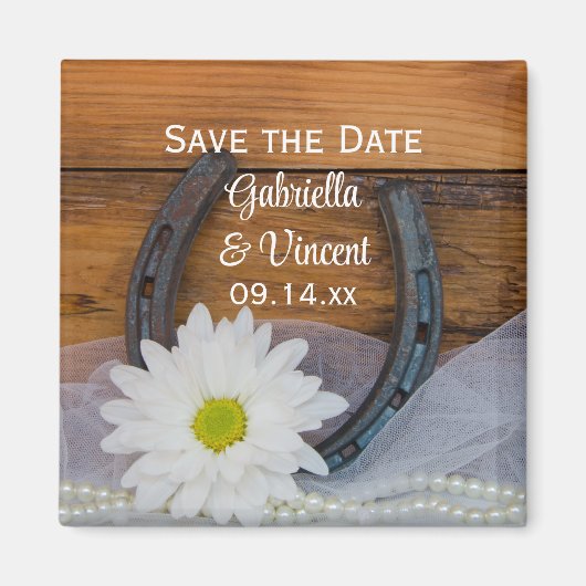 Daisy and Horseshoe Country Wedding Save the Date Magnet (Vorne)