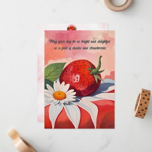 Daisy and Strawberry Flat Mitteilungskarten (Vorderseite/Rückseite Beispiel)