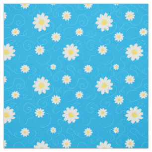 Daisy and Swirl Blue White Floral Pattern Stoff