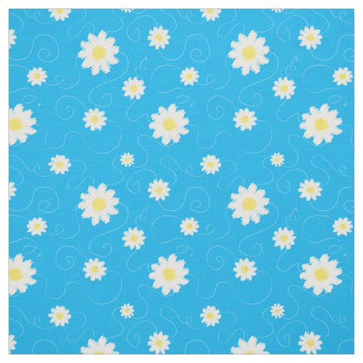 Daisy and Swirl Blue White Floral Pattern Stoff (Muster)