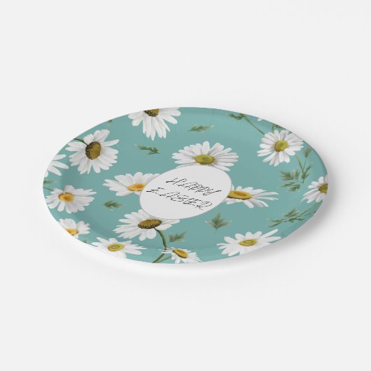 Daisy Aquamarin floral farbenfrohe Muster Osterfrü Pappteller (Schrägansicht)