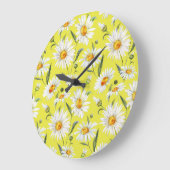 Daisy Aquarell, gelbes nahtloses Muster. Große Wanduhr (Winkel)