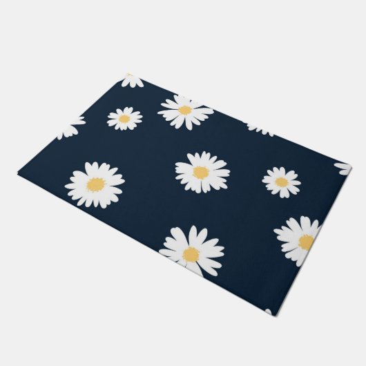 Daisy auf blauem Muster Fußmatte (Schrägansicht)