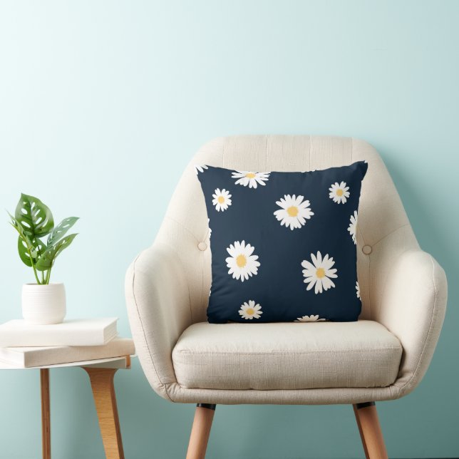 Daisy auf blauem Muster Kissen (Stuhl )