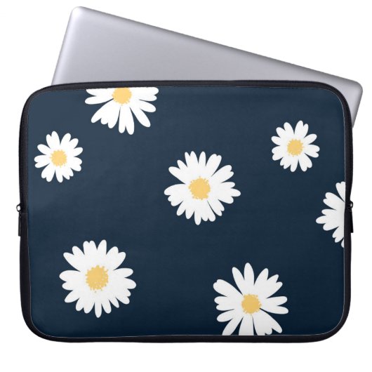 Daisy auf blauem Muster Laptopschutzhülle (Vorderseite)