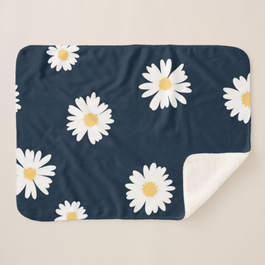 Daisy auf blauem Muster Sherpadecke (Vorderseite (Horizontal))