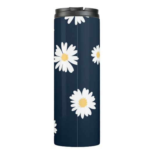 Daisy auf blauem Muster Thermosbecher (Rückseite)