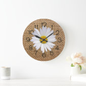 Daisy auf Burlap Large Clock Große Wanduhr (Zuhause)