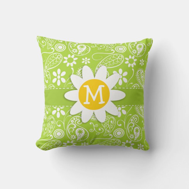 Daisy auf Citron Green Paisley, floral Kissen (Vorderseite)