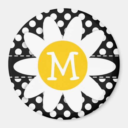 Daisy auf schwarzen und weißen Polka-Punkten Magnet (Vorne)