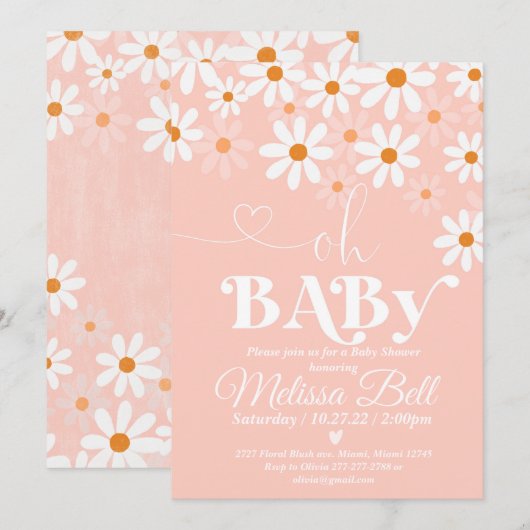 Daisy Baby Dusche Einladung Boho Retro Daisy Hipp (Vorne/Hinten)