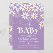 Daisy Baby Dusche Einladung Purpl Boho Retro Dais (Vorne/Hinten)