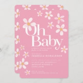 Daisy Baby Dusche oh Baby pink gelb weiß Einladung (Vorne/Hinten)
