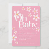 Daisy Baby Dusche oh Baby pink gelb weiß Einladung (Vorderseite)