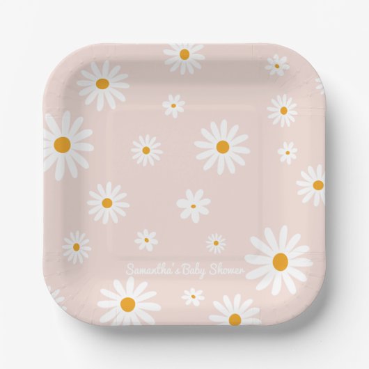 Daisy Baby in bloom Boho Girl Baby Shower Pappteller (Vorderseite)
