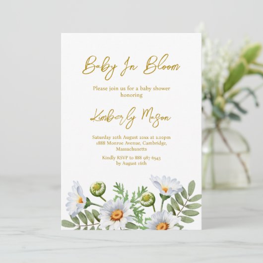 Daisy-Baby-Party Einladung (Stehend Vorderseite)