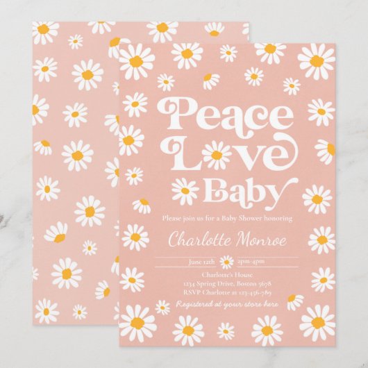 Daisy Baby Shower Bohemisch Peace Liebe Babydusche Einladung (Vorne/Hinten)