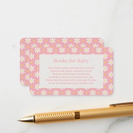 Daisy Baby Shower Book Request Begleitkarte (Vorderseite/Rückseite Beispiel)