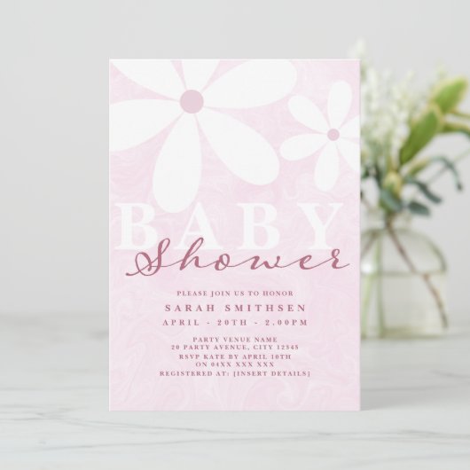 Daisy Baby Shower Pinks Einladung (Stehend Vorderseite)