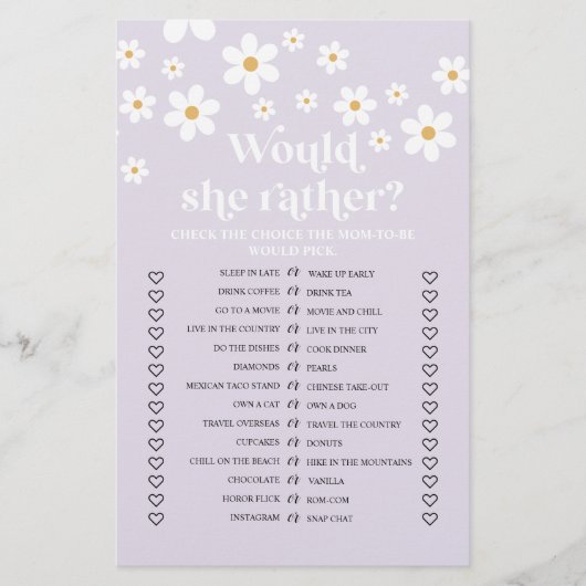 Daisy Baby Shower würde sie eher Game Flyer (Vorne)
