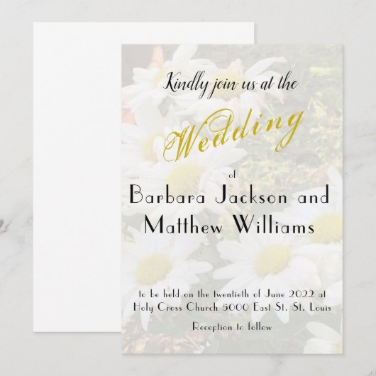 Daisy Background Fflügling Yellow Script Wedding Einladung (Vorne/Hinten)