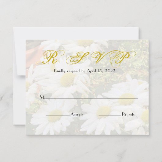 Daisy Background Yellow Script Wedding RSVP Karte (Vorderseite)