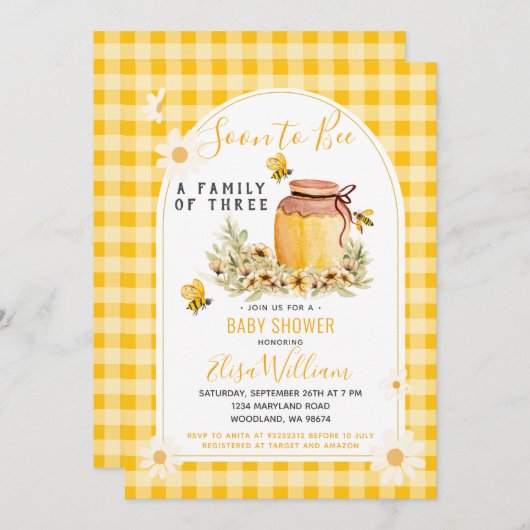 Daisy bald zu einer Familie mit 3 Baby-Dusche Einladung (Vorne/Hinten)