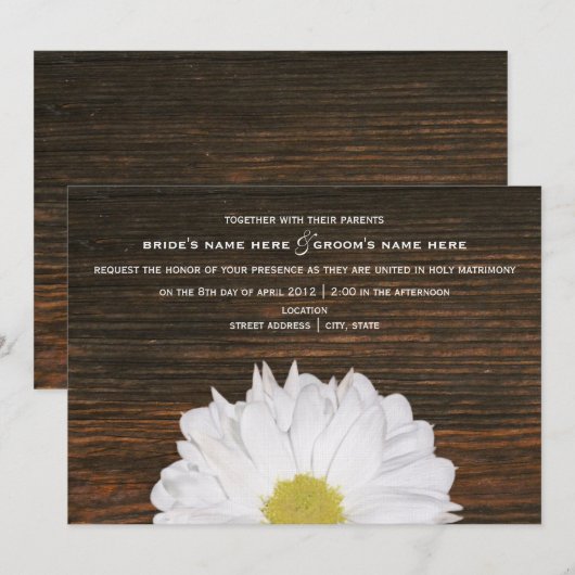 Daisy & Barnwood Rustic Wedding Einladung (Vorne/Hinten)