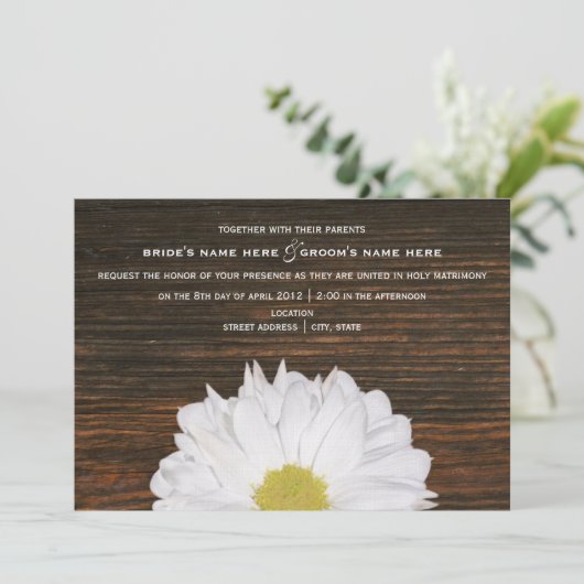 Daisy & Barnwood Rustic Wedding Einladung (Stehend Vorderseite)