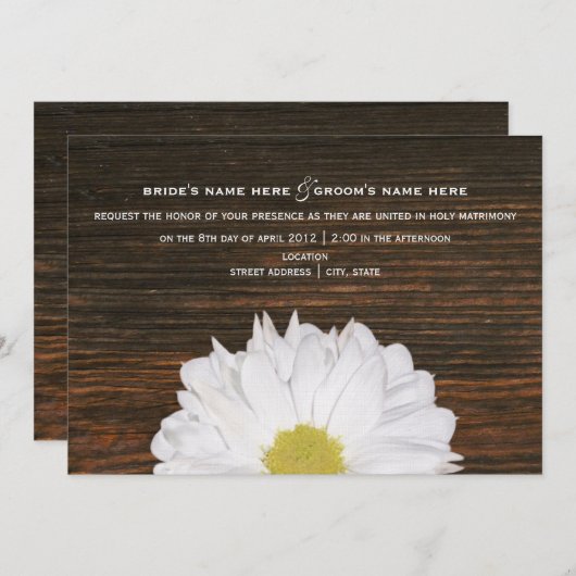 Daisy & Barnwood Rustic Wedding Einladung (Vorne/Hinten)