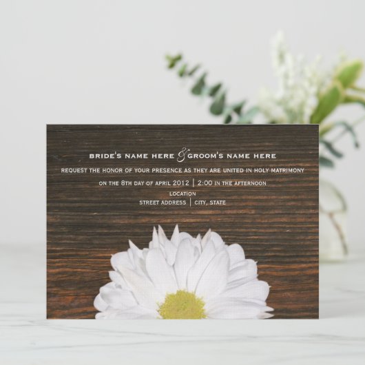 Daisy & Barnwood Rustic Wedding Einladung (Stehend Vorderseite)