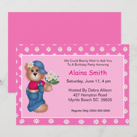 Daisy Bear Birthday Einladung (Vorne/Hinten)