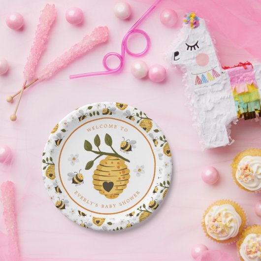 Daisy Beehive Bumblebee Bee Baby Shower Pappteller (Party)