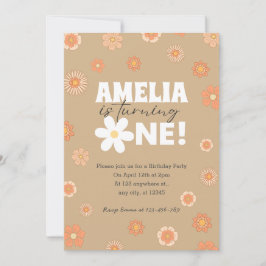 Daisy Beige Einladung zum ersten Geburtstag