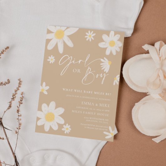 Daisy Beige Girl or Boy Gender Reveal Einladung