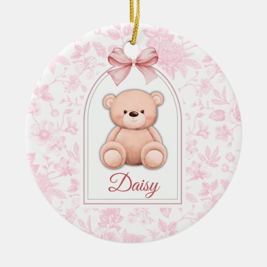 Daisy | Benutzerdefiniertes rosa Teddy-Bär-Kinderz Keramik Ornament (Vorne)