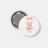Daisy | Benutzerdefiniertes rosa Teddy-Bär-Kinderz Magnet (Vorderseite/Rückseite)