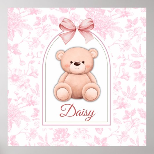 Daisy | Benutzerdefiniertes rosa Teddy-Bär-Kinderz Poster (Vorne)