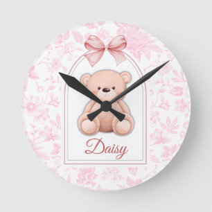Daisy Benutzerdefiniertes rosa Teddy-Bär-Kinderz Runde Wanduhr