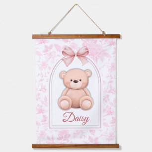 Daisy Benutzerdefiniertes rosa Teddy-Bär-Kinderz Wandteppich Mit Holzrahmen