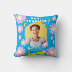 Daisy Best Teacher Foto Blau Kissen